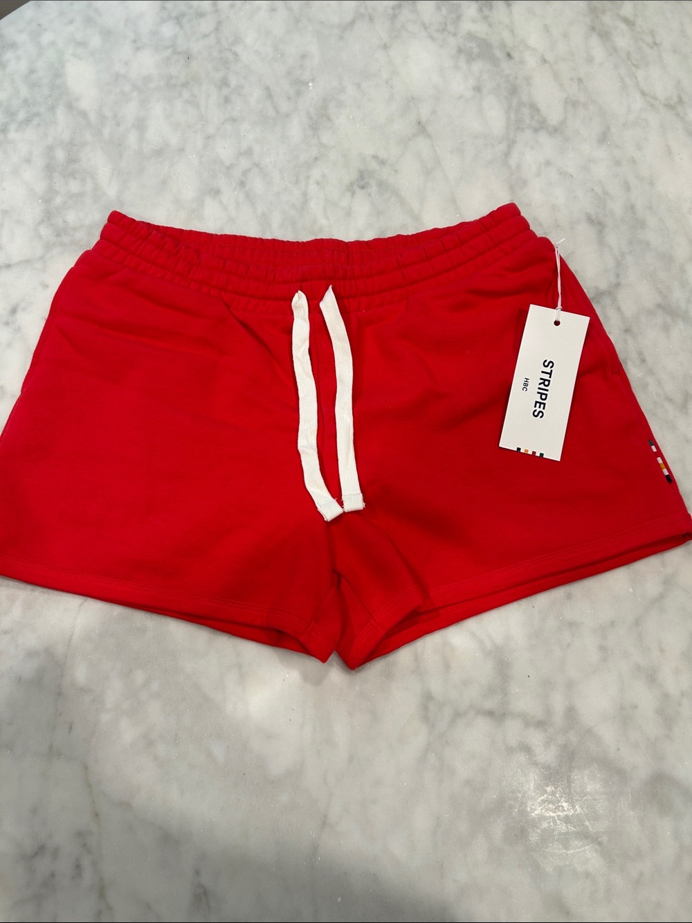HBC Stripes Out of Stock Cozy Athletic Drawstring Shorts with White Tie